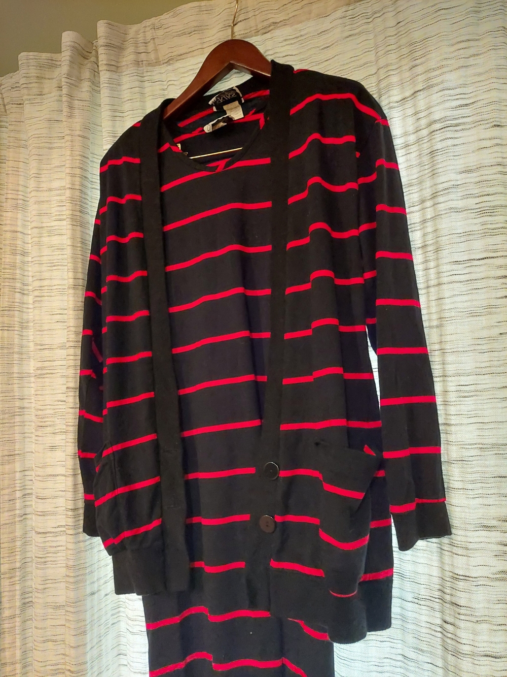 Vintage 'KIK' Women's Black and Red Dress With Cardigan Style Sweater